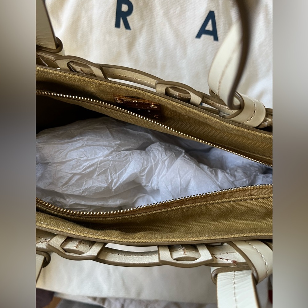 Trademark White and Tan Woven leather Frances Cage Tote Bag - Picture 2 of 5